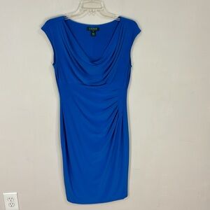 Lauren Ralph Lauren Blue Cocktail Ruched Sleeveless Dress Size 10